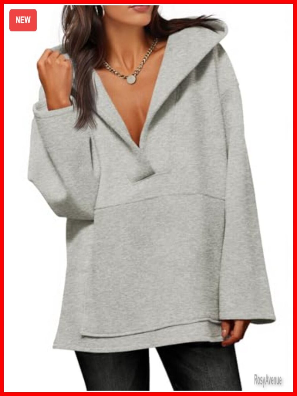 Oversized V Neck Hoodie Sweatshirt Fleece Pullover